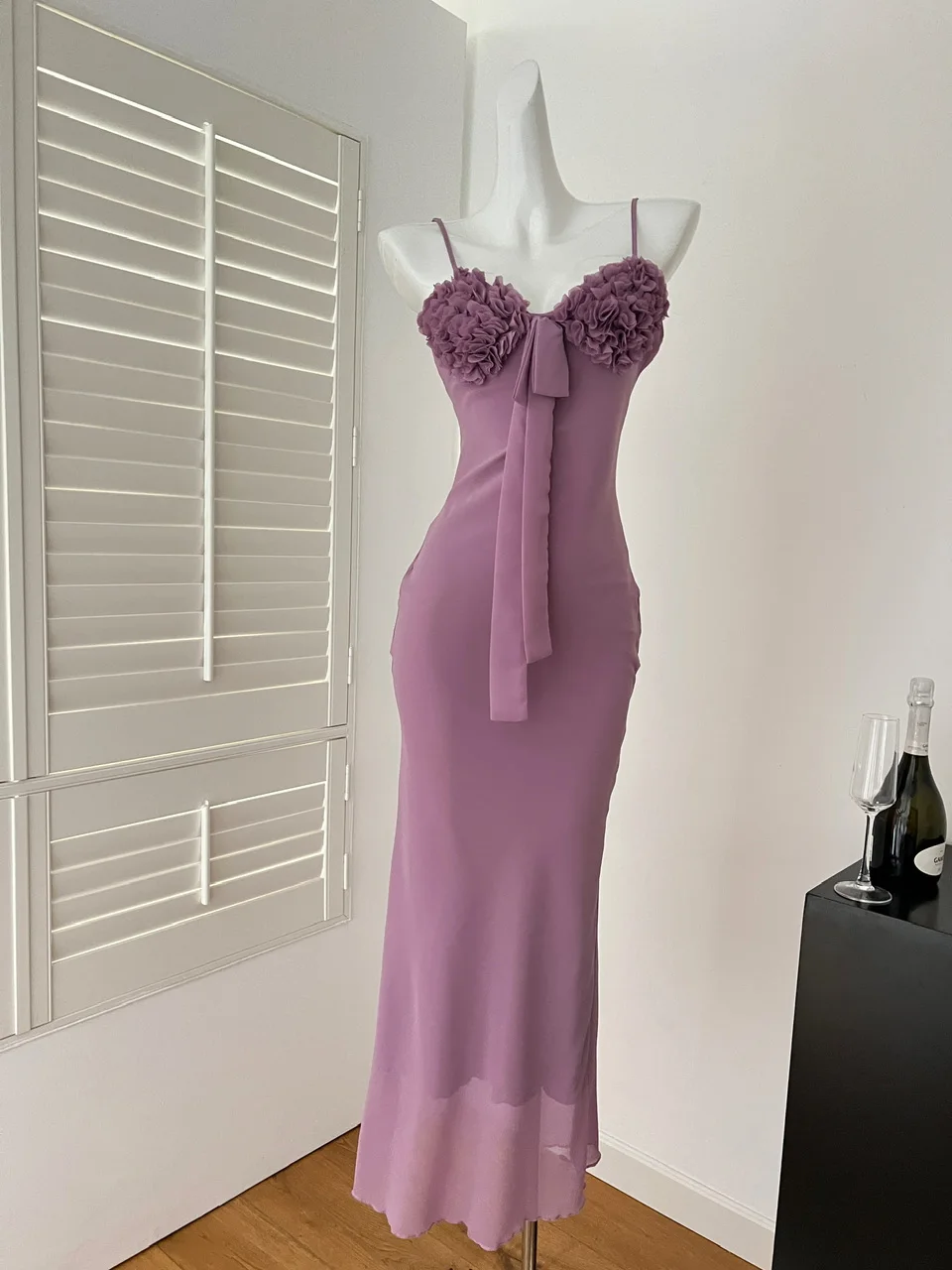 

Women's Summer Elegant Sexy Ruffles Bodycone Strap Long Dress Lady Solid Color Sleeveless Slim Party Evening Sweet Dress