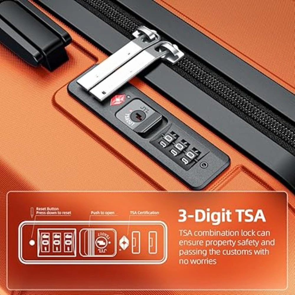 مطعم - مجموعات الأمتعة القابلة للتوسيع PC + ABS مجموعات حقائب متينة بعجلات مزدوجة قفل TSA مكونة من 4 قطع مجموعة أمتعة برتقالية رائجة البيع! #4