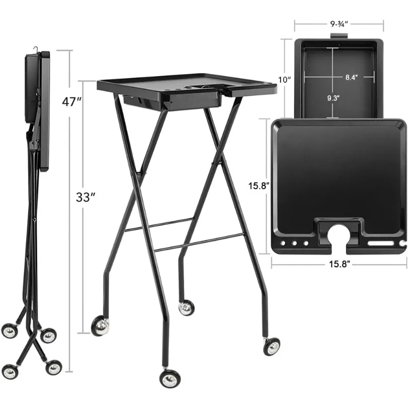 Salon Folding Tray, Salon Tray on Wheels, Salon Tray cart, Barber Shop,Hair Salon Accessories