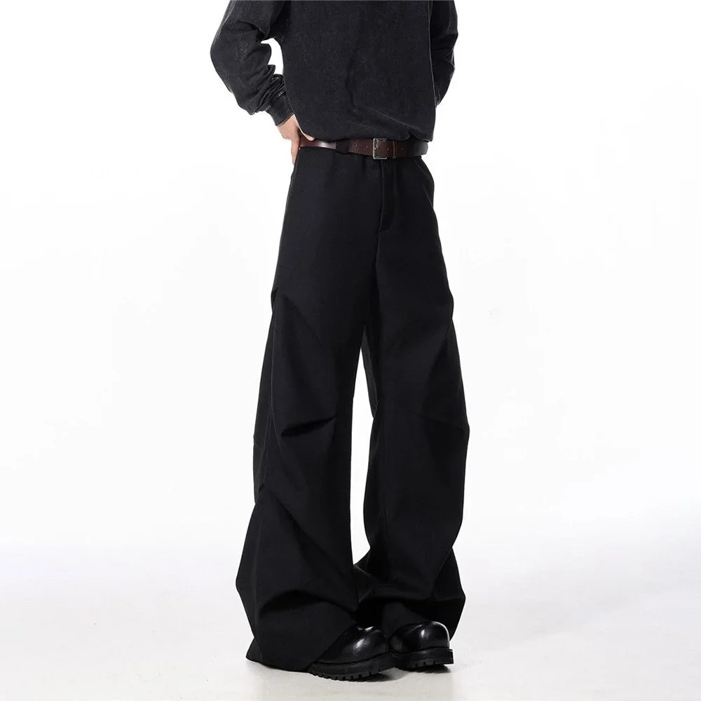 

Y2k Men's Korean Black Pleated Suit Pants Straight Pants Harajuku Retro Casual Fashion Trend Simple Loose Office Men's Bottoms