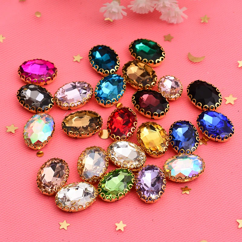 

Claw Rhinestones Mix Color Oval Flatback Sewing Rhinestones Shiny Crystals Stones Gold Base Sew On Rhinestones For Clothes DIY