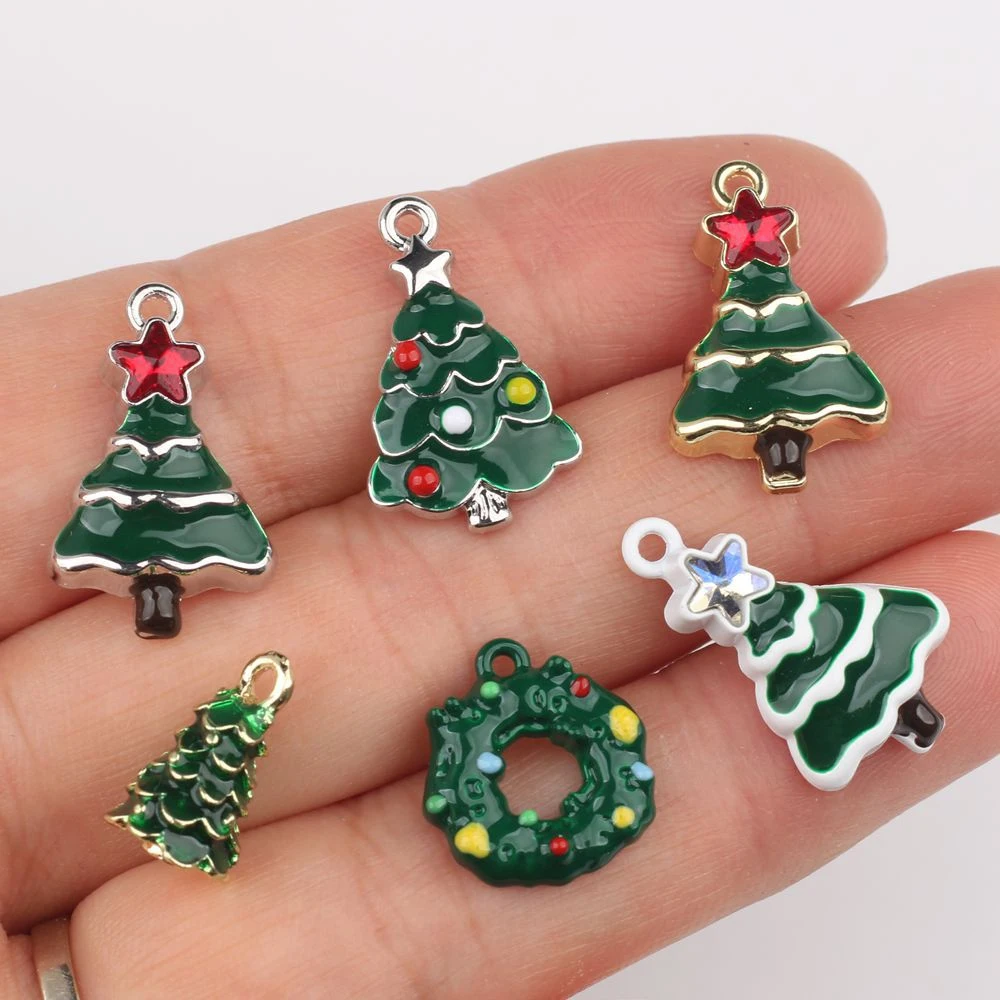 10pcs Christmas Trees Garland Shape Pendant Jewelry Making Accessories Handmade DIY Earring Necklace Bracelet Supplies Ornament