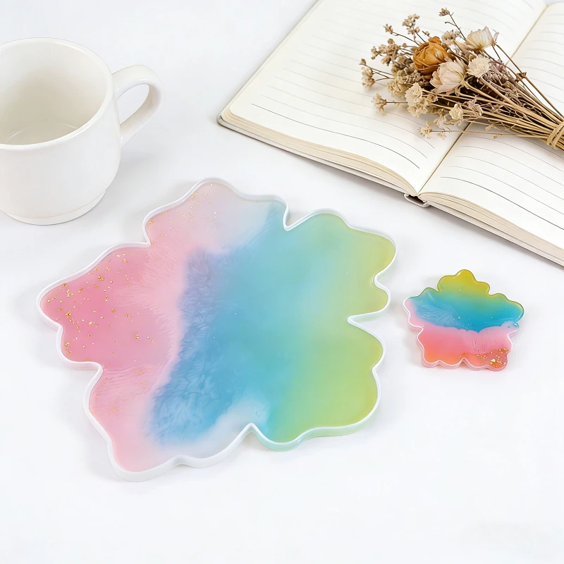 

Silicone mold plate with lace made of epoxy resin can be used for fruit tray water cup pad pot pad table decoration