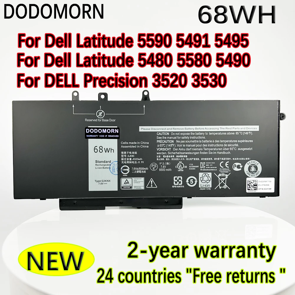 DODOMORN New GJKNX Laptop Battery For Dell Latitude 5480 5580 5490 5590 5491 5495 Precision 3520 3530 GD1JP 0GD1JP In Stock