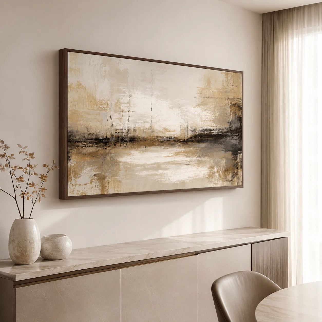 Abstract Harbor Canvas Wall Art, Earth Tone Vintage Sailboat Landscape Painting, Textured Wabi‑Sabi Living Room Decor Print