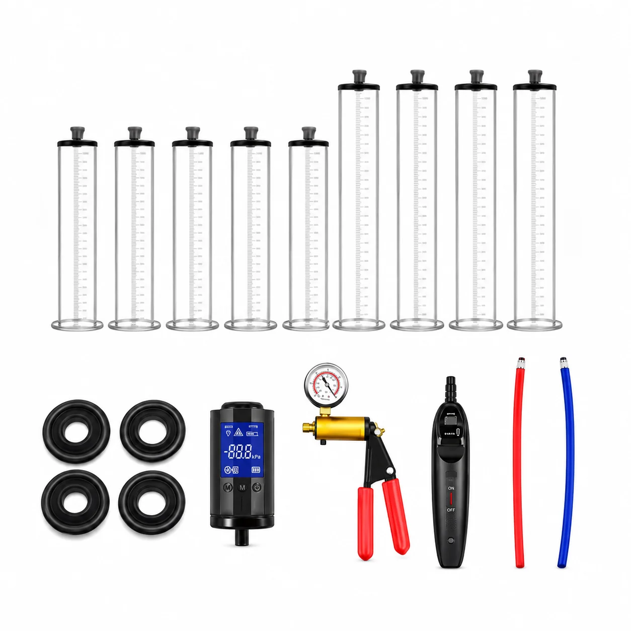 Electric Vacuum Pump Accessories for Men with Acrylic Penis Pump Tube Silicone Sleeve Manual Pull Rod Hoses Pressure Gauge Set