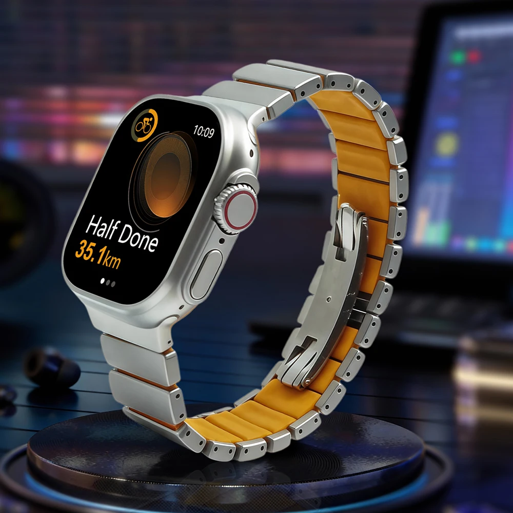 

Luxury Titanium Strap for Apple Watch 49mm 46mm 45mm 44mm Business Rubber Band For Iwatch Ultra 3 Series 11 10 9 8 7 6 5 4 SE 3