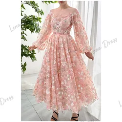 Lena Occasions Dress Women Elegant Party Long Sleeves Dresses Gala Dresses Woman 2024 for Party Floral Lace Round Neck Pink Vest