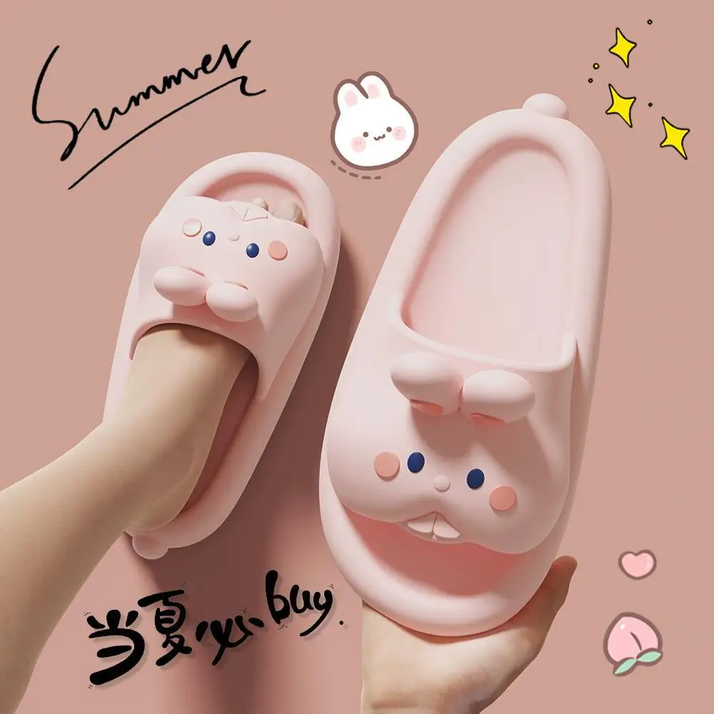 Cute Rabbit EVA Thick Bottom Sandals Women's Summer Home Bathing Slippers Anti-Slip Outdoor Wear Soft Casual Style