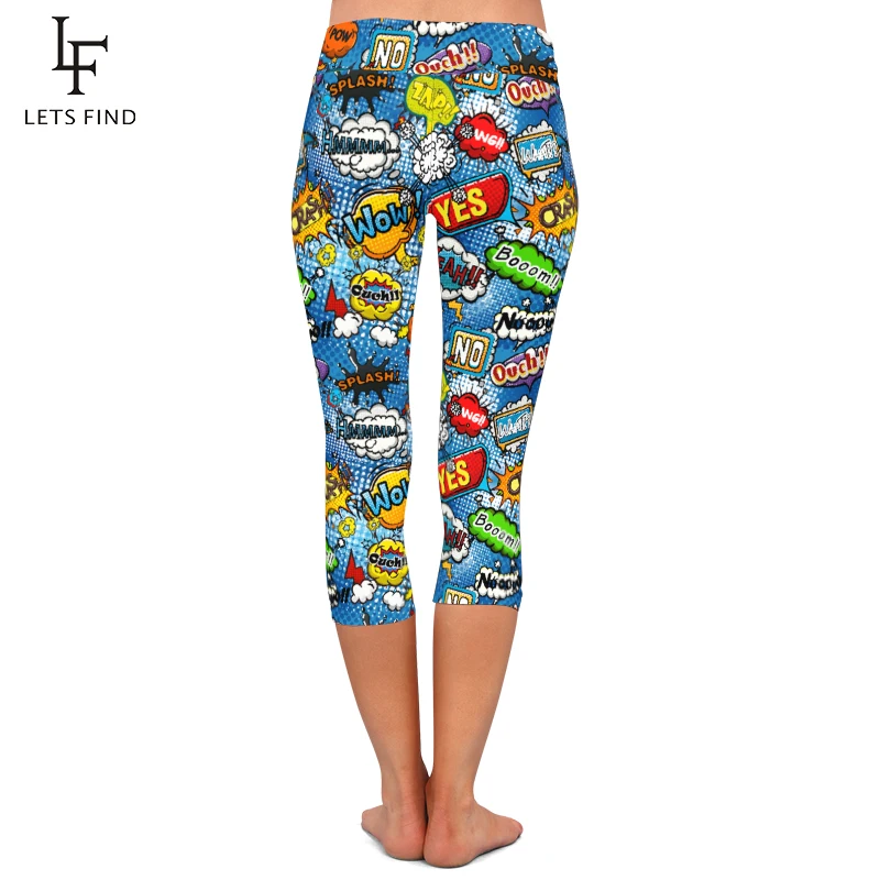 LETSFIND 2020 High Quaility 3D Graffiti Digital Print Women Capri Leggings Fashion High Waist Elastic Silm Leggings