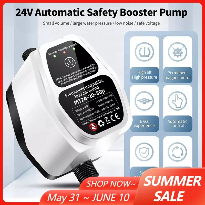 

110V-240V Full Automatic Intelligent Bathroom Booster Pump DC 24V 25L Shower Faucet Pressure Controller Booster Pump