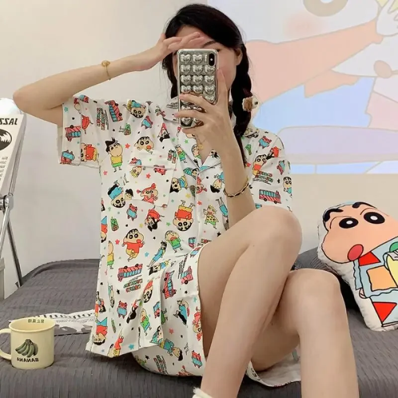 

Kawaii Cute Crayon Shin-Chans Pajamas Short Sleeved Shorts Printing Ventilate Loose Comfortable Cute Girl Birthday Gifts