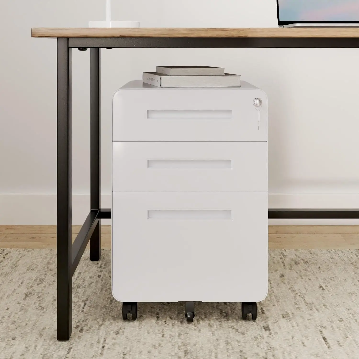 3-Drawer Mobile File Cabinet Under Desk Storage For Legal/Letter/A4 File Round Corner White, Customized