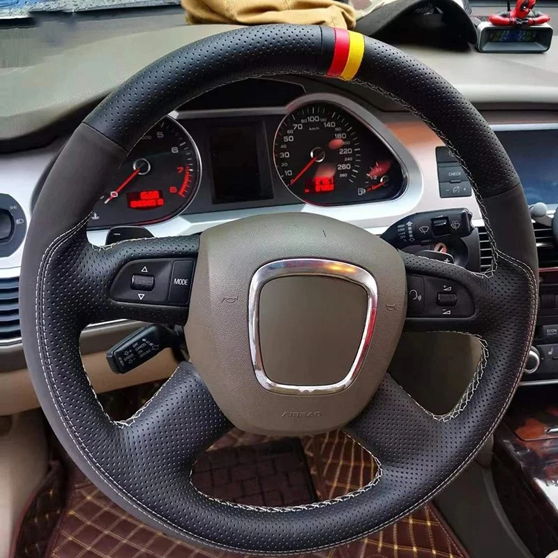

Black Genuine Leather Suede Car Steering Wheel Cover For Audi Old A4 B7 B8 A6 C6 2004-2011 Q5 2008-2012 Q7 2005-2011