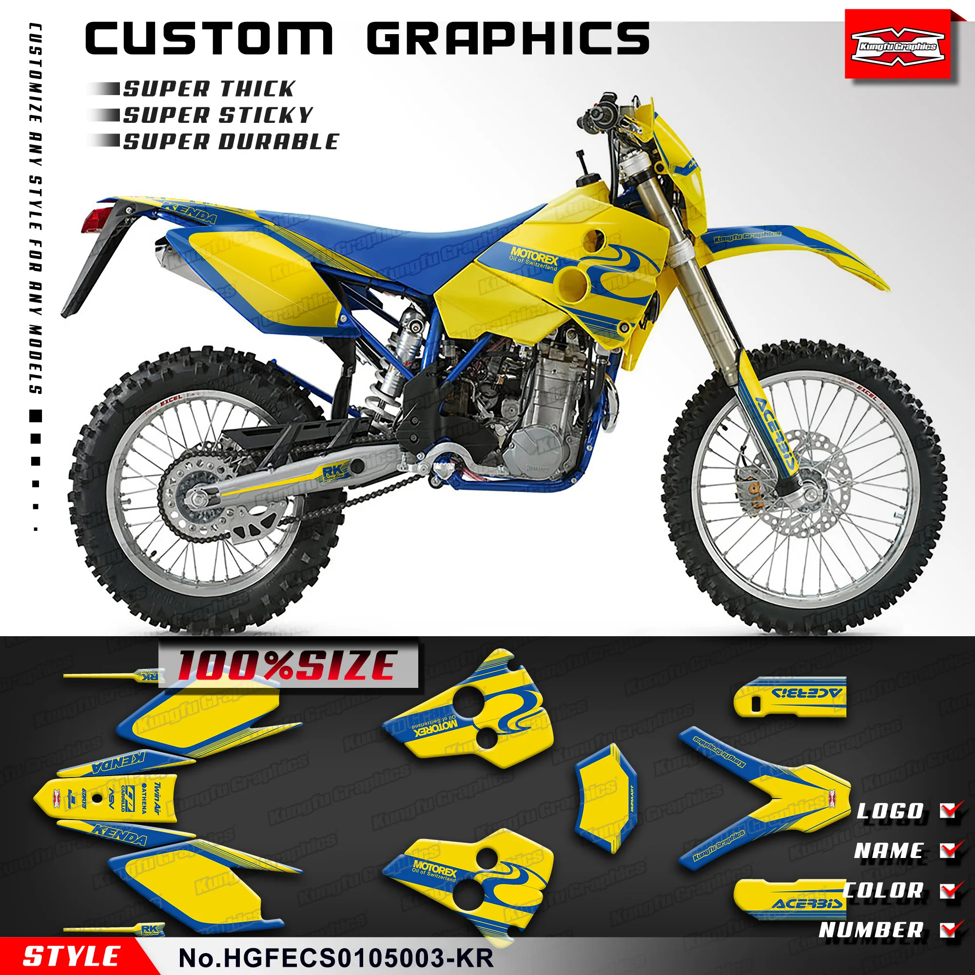 KUNGFU GRAPHICS Stickers Wrap for Husaberg FS FC FE 400 450 501 550 650 2001 2002 2003 2004 2005 Yellow, HGFECS0105003-KR