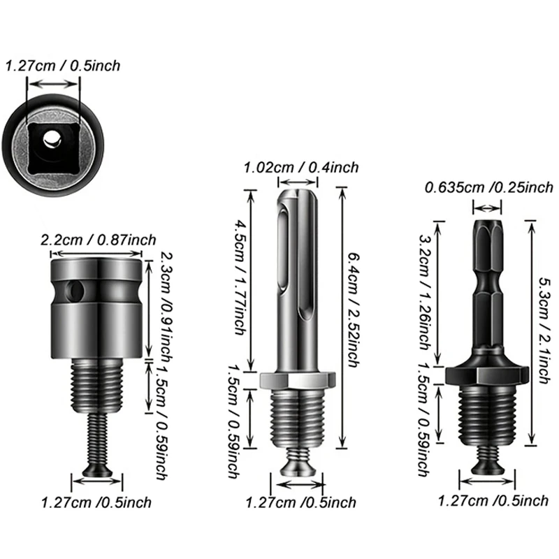 1pc/3pcs,1/2inch Thread Chuck Adapter,SDS-Plus Shank For Impact Hammer,Hex Shank For Impact Driver,Socket Square Female Adapter
