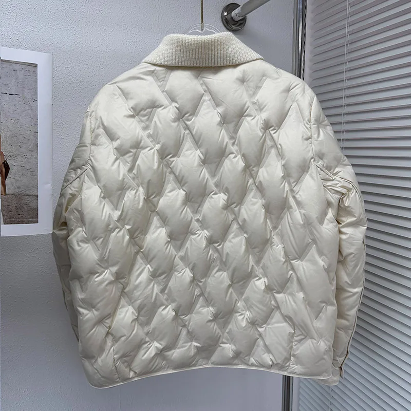 Lightweight small fragrant style winter new fashionable 90 white duck down jacket for women knitted collar versatile coat