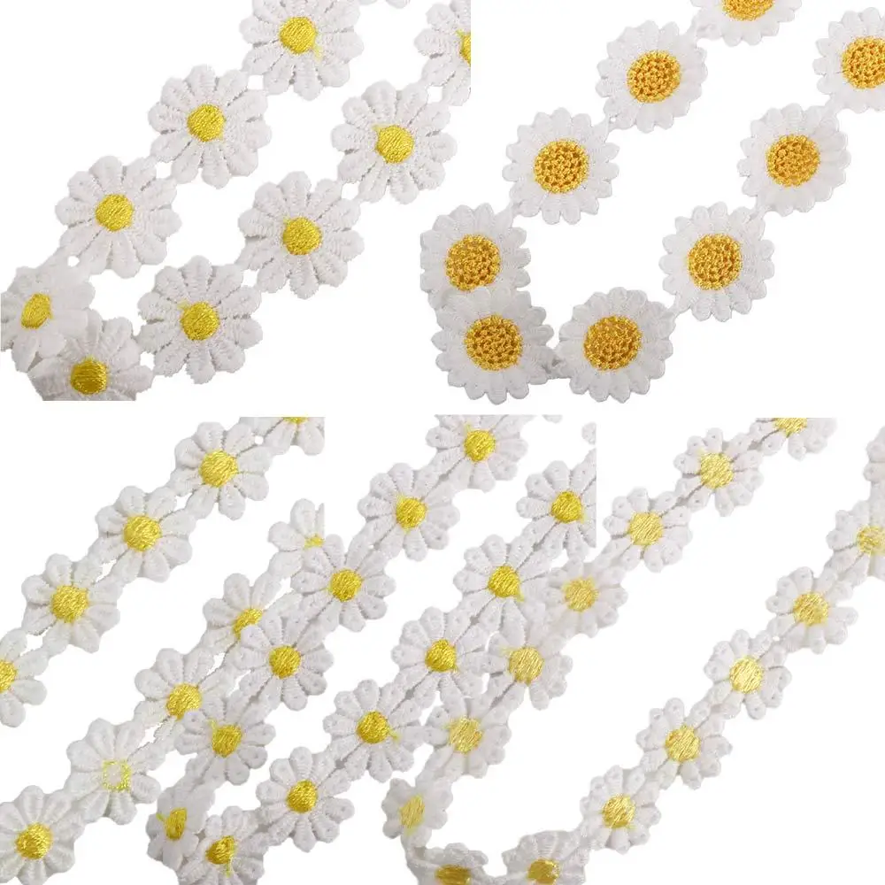 1 Yard Daisy Lace Trim Beautiful Small Yellow Flower Embroidered Handmade Dress Collar Hats Headwear Sewing Trimming Decor