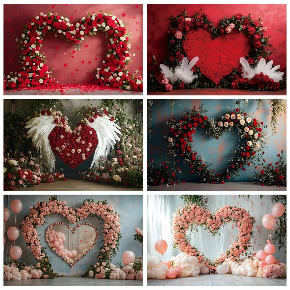 

Valentines Day Rose Flower Arch Love Heart Backdrop Romantic February 14 Party Decoration Wedding Photography Background Banner