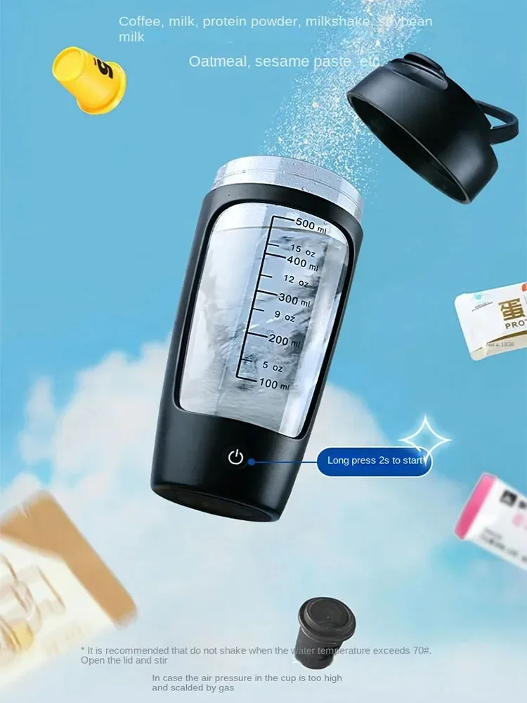 630ml Electric Protein Shaker Cup with Powder Storage Container Mixer Cup Gym Sport Water Bottles with Wire Whisk Ball Drinkware