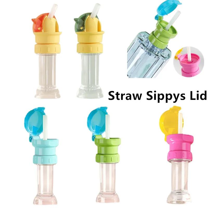 Toddler Trainer Cup Lid with Silicone Straw Food Grade Straw Cap Sippy Lid for Baby Self Drinking Spill Proof & Portable