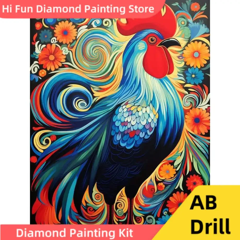 AB Drills Diamond Painting Colorful Domestic Fowl Embroidery Roosters Handmade Poultry Picture of Rhinestones Gift Needlework