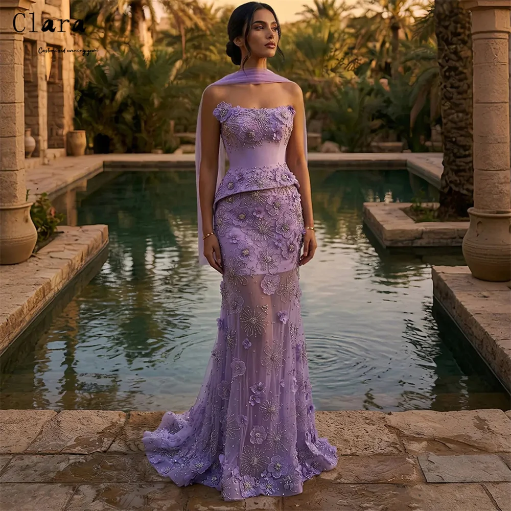 

Clara Custom Purple Fishtail Flower Off-shoulder Prom Dresses 2026 Luxury Prom Formal Dress Elegant Chic Woman Evening Dress