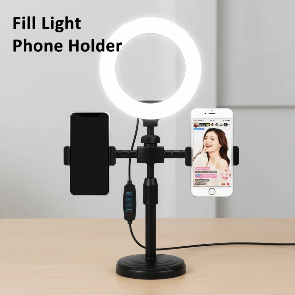 

Dual Phone Position Fill Light Phone Holder Lighting Bracket Stable Base Live Streaming Fill Light Universal Portable