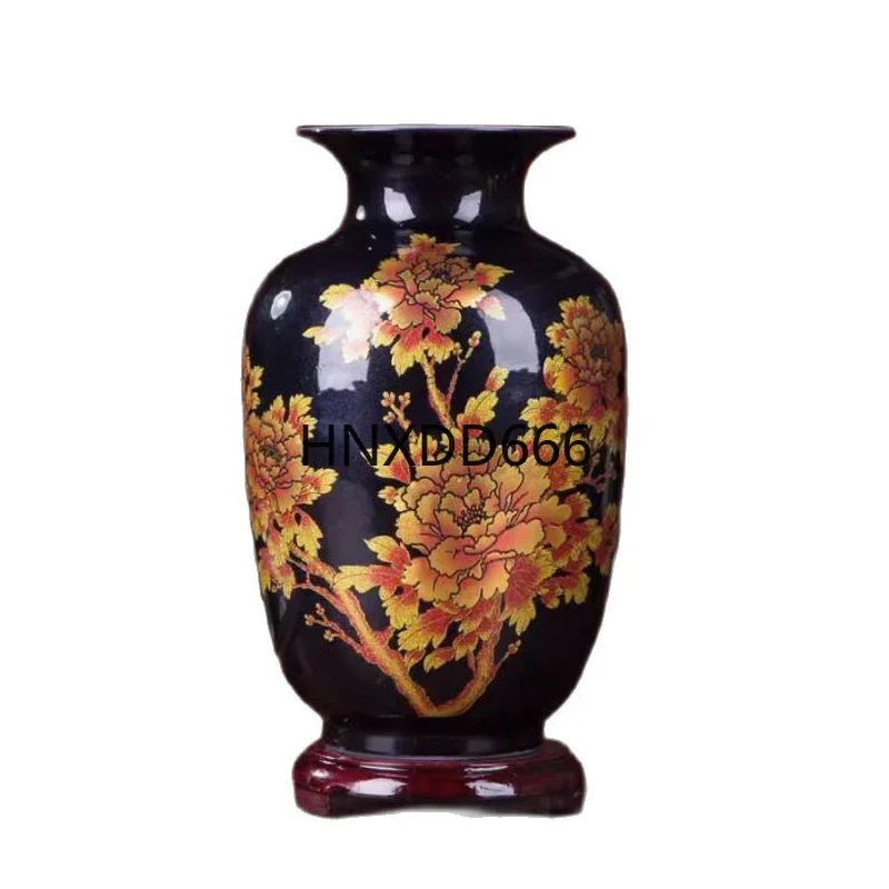 Black Porcelain Flower Vase, Crystal Glaze, Handmade, Shining, Rose Vases, Chinese Style, New, Home Decor