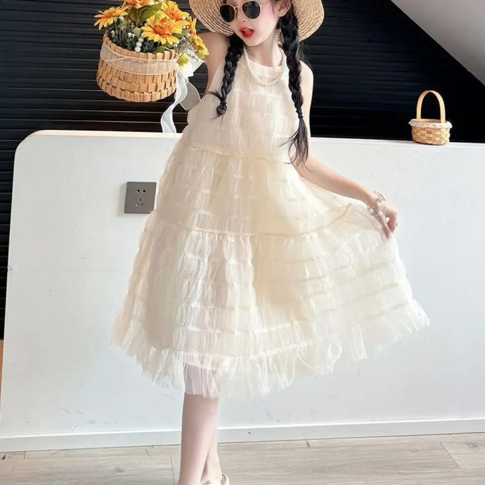 

Elegant Loose Girls Princess Dress Party Children Summer Mesh Dress Sweet Beach Vacation Teens Long Dress Holiday