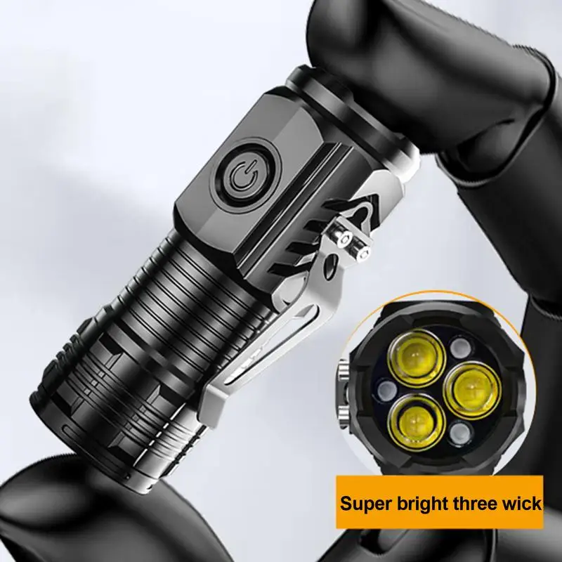 Three-Eyed Mini Led Flashlight Super Power Strong Light Super Bright Type-C Rechargeable Portable Outdoor Lighting Flash Lights