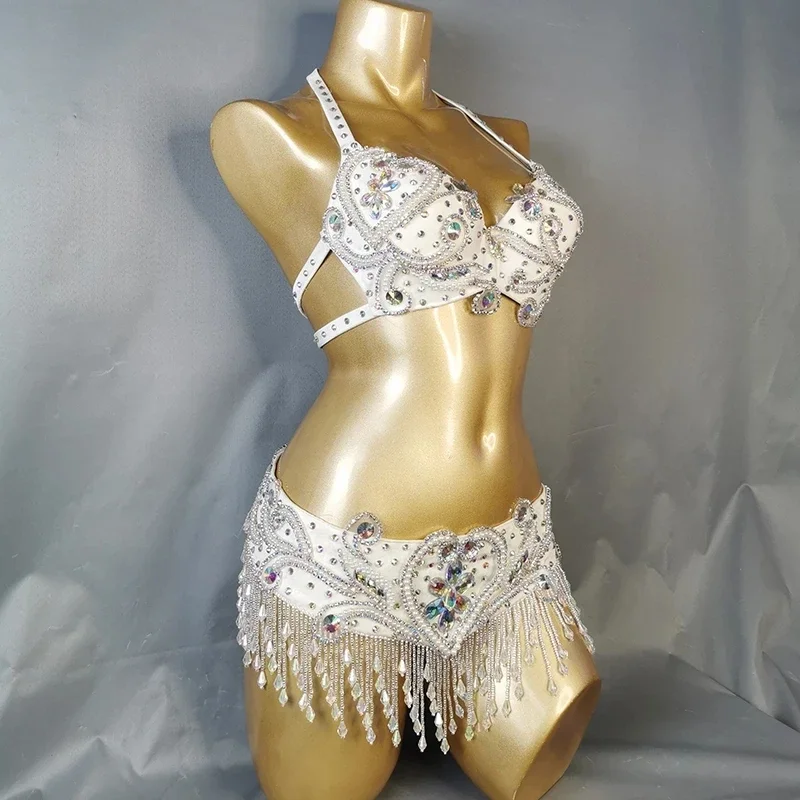 

Carnival Samba show Crystal Crystal Belly dancing Costume+Belt 2pc Set Ladies Belly Dance bikini club party outfit Bar