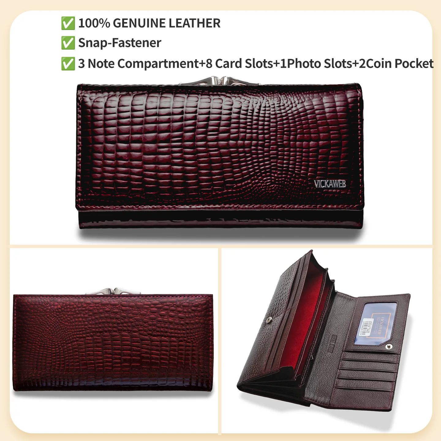 Large Hasp Genuine Leather Snap-Fastener Wallet Luxury Brand Women's Design Ladies Card Woman Long Red Big Capacity Clutch
