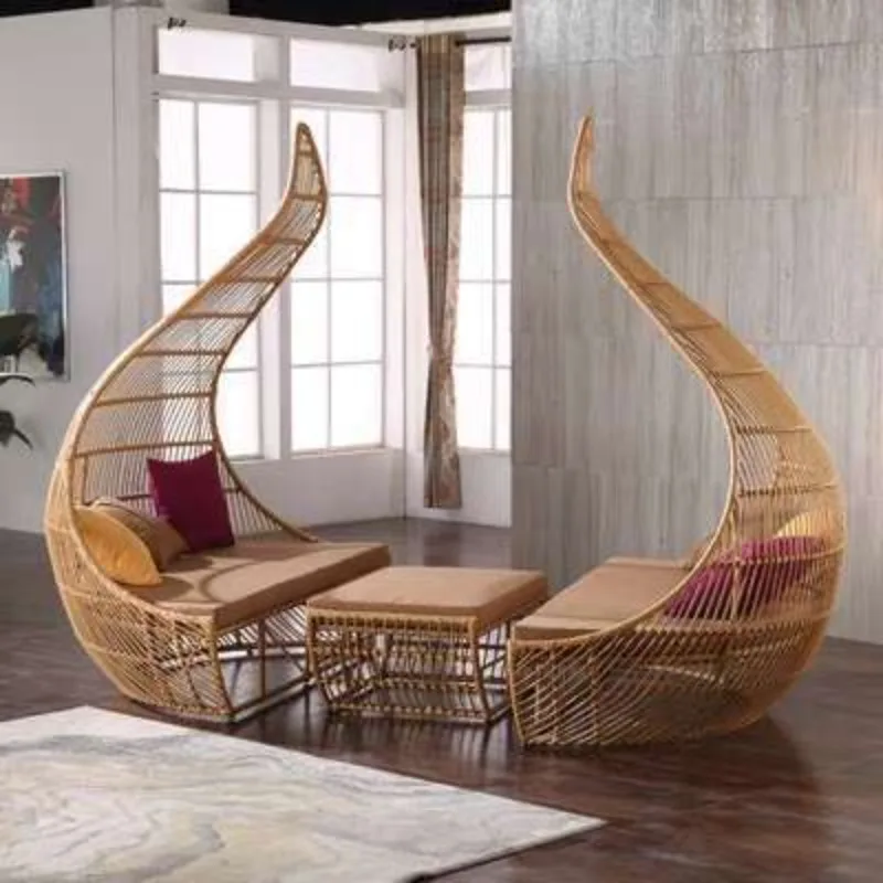 

Outdoor horn rattan sofa new bed courtyard garden leisure villa scenic spot open-air outdoor Internet celebrity bird cage