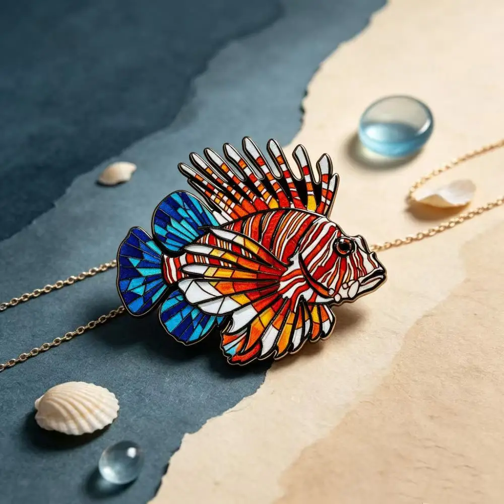 1pcs Colorful Marine Fish Enamel Pin Stained Glass Style Lapel Brooch Halloween Gift for Backpack Clothing