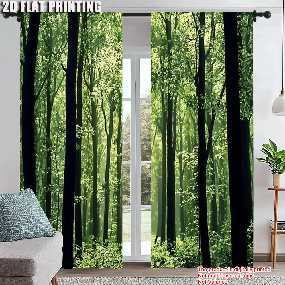 

2Pcs Green Forest Window Curtains Rod Pocket Window Treatment With Jungle Branches Nature Scenery Drapes For Bedroom Living Room
