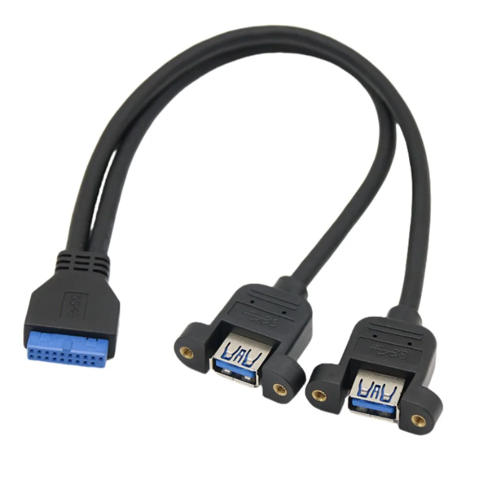 USB 3.0 Front Panel Cable 19Pin Motherboard to 2-Port Female Adapter for Desktop Case Baffle 0.3m High Speed Data Transfer Cord