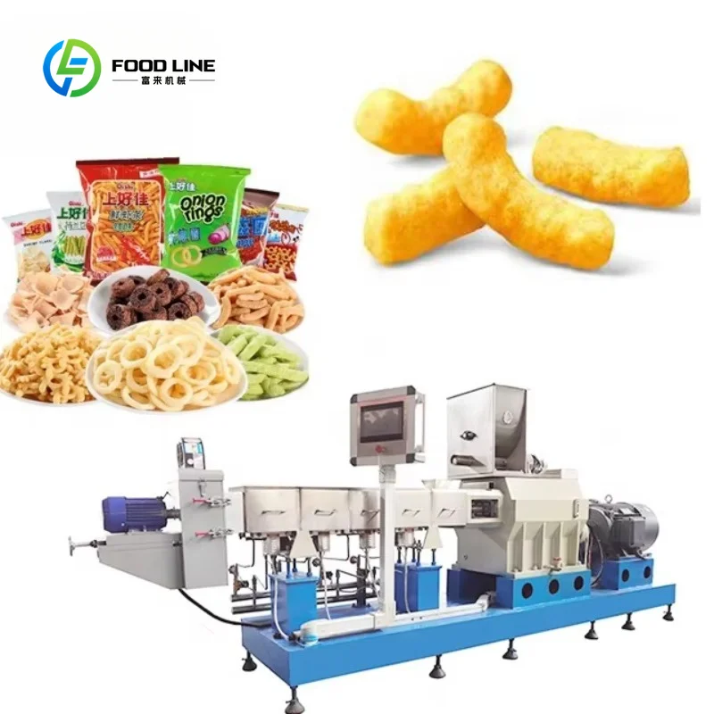 Customized 250kg/h Puff Corn Snack Making Extruder Production Line Auto Puffing Machine Cheese Ball Snacks Food Produce Plant