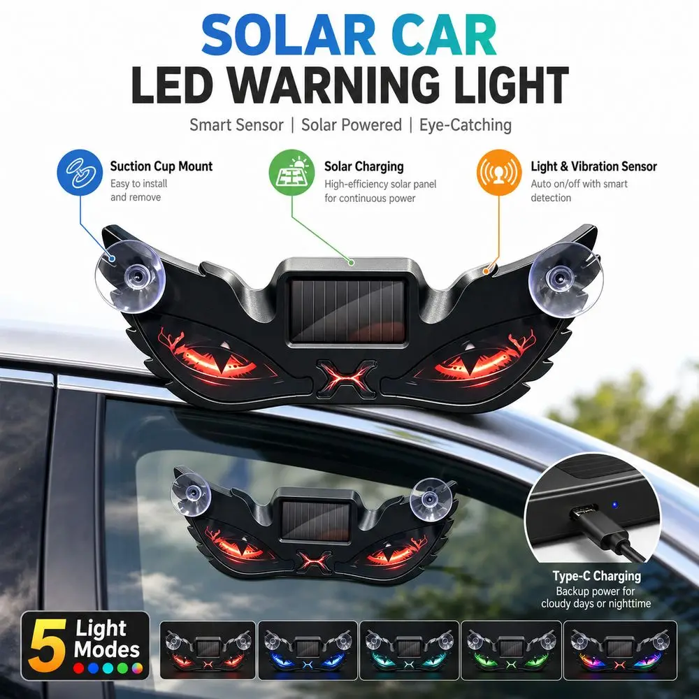 Suction Cup Solar Powered Car Neon Light Solar Powered Light Sensing Cool EYE Ambient Lights Dynamic Light Modes