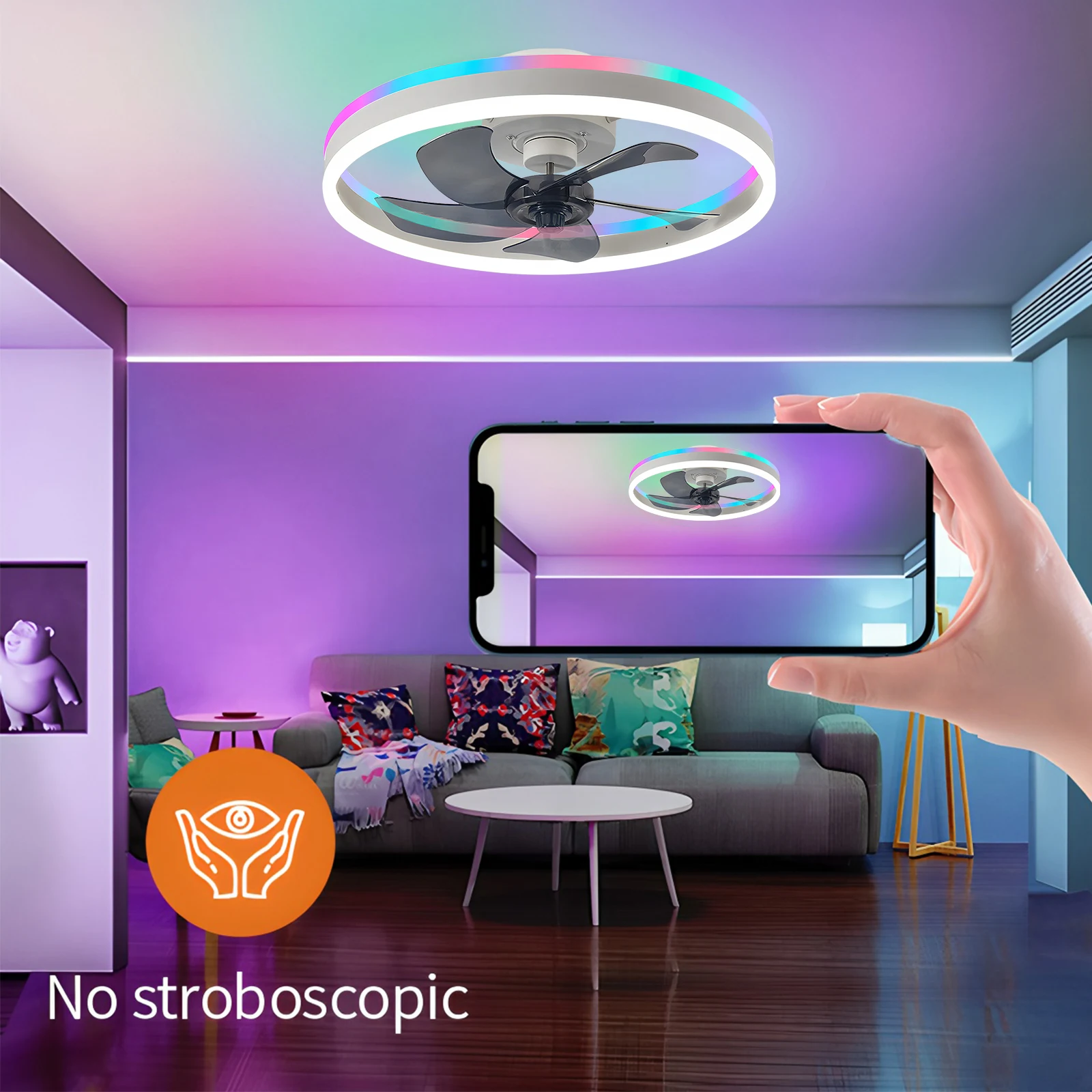 مصباح مروحة سقف LED ذكي حديث مع جهاز تحكم عن بعد وتطبيق يعتم 6 سرعات داخلية لغرفة النوم وغرفة المعيشة وغرفة الطعام 220 فولت