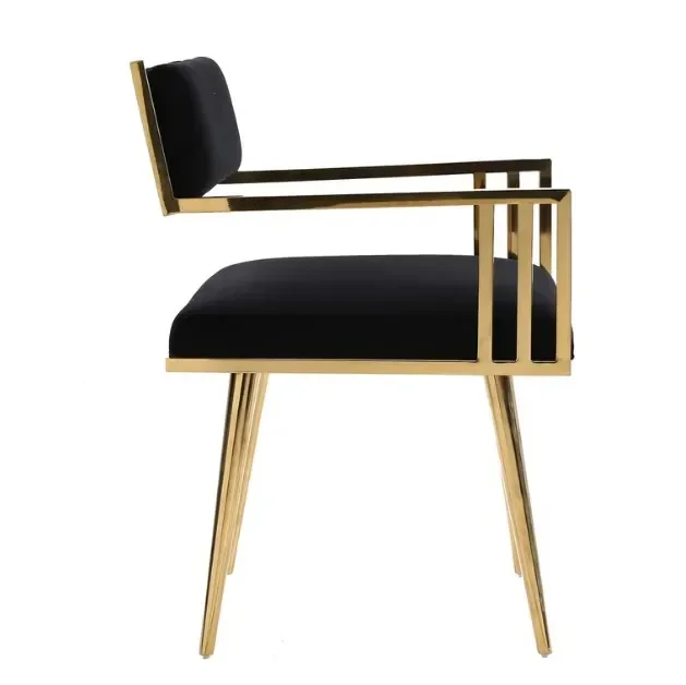

For Ergonomically Shaped Armchairs Golden Plating Legs Skin-friendly Black Velvet Dining Chairs for Home Hotel
