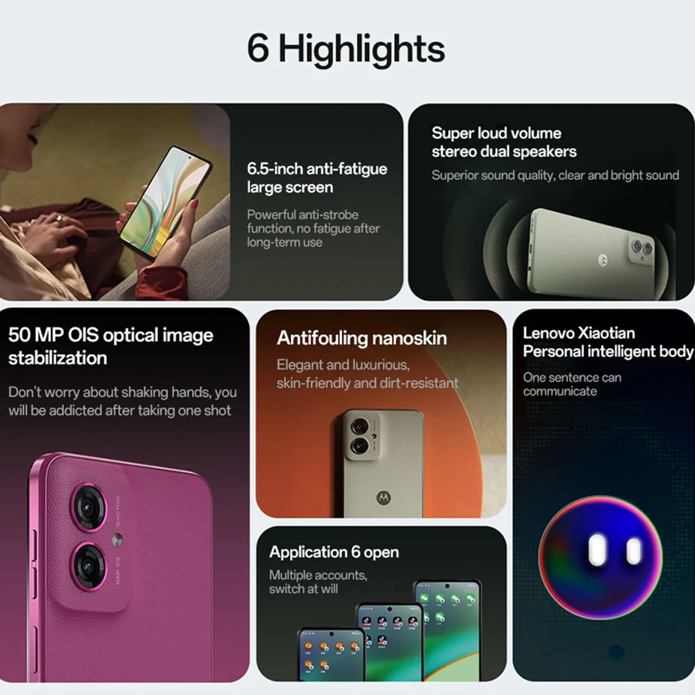 Motorola Gg55 5G Smartphone 6.5'' 120Hz FHD+ Screen 50MP Dual OIS Camera Dimensity 7025 Octa Core 5000mAh Battery