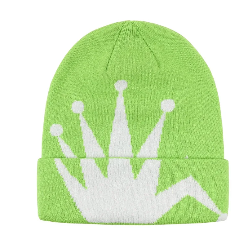 따뜻한 겨울 크라운 프린트 니트 비니 모자 블랙 화이트 소프트 아크릴 니트 캡 유니섹스 스트리트 패션 캐주얼 편안한 매일