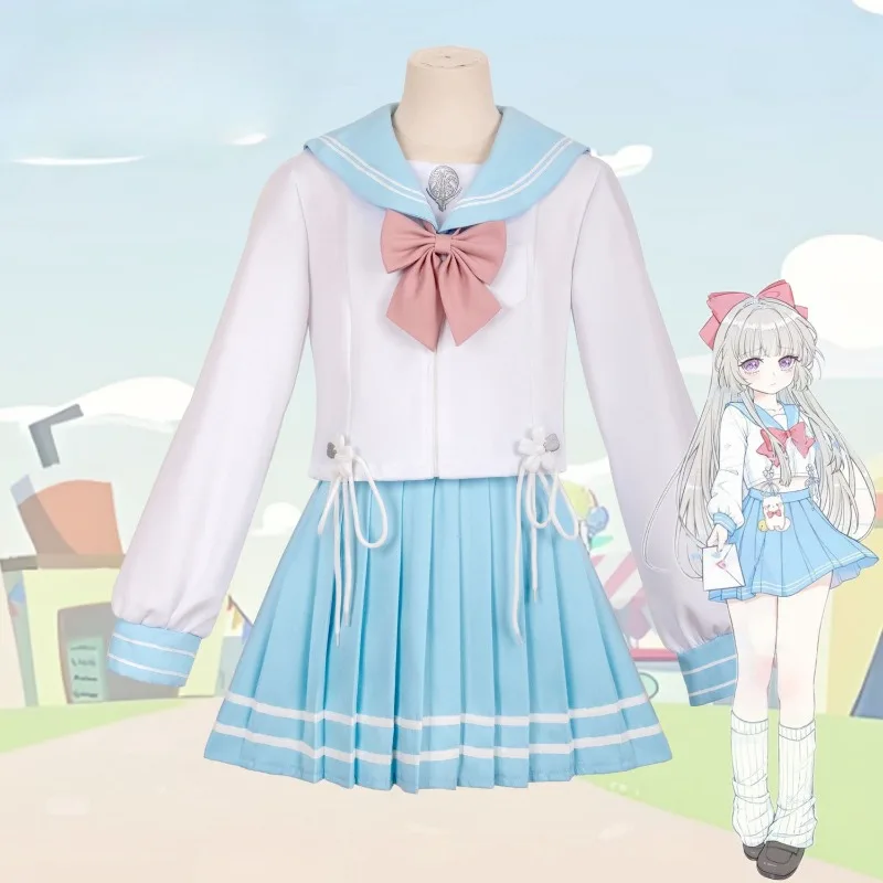 

Kurimi Costume Game Naraka: Bladepoint Cosplay Sailor Clothing White Shirt Blue Skirt JK Uniform Full Set for Women Halloween