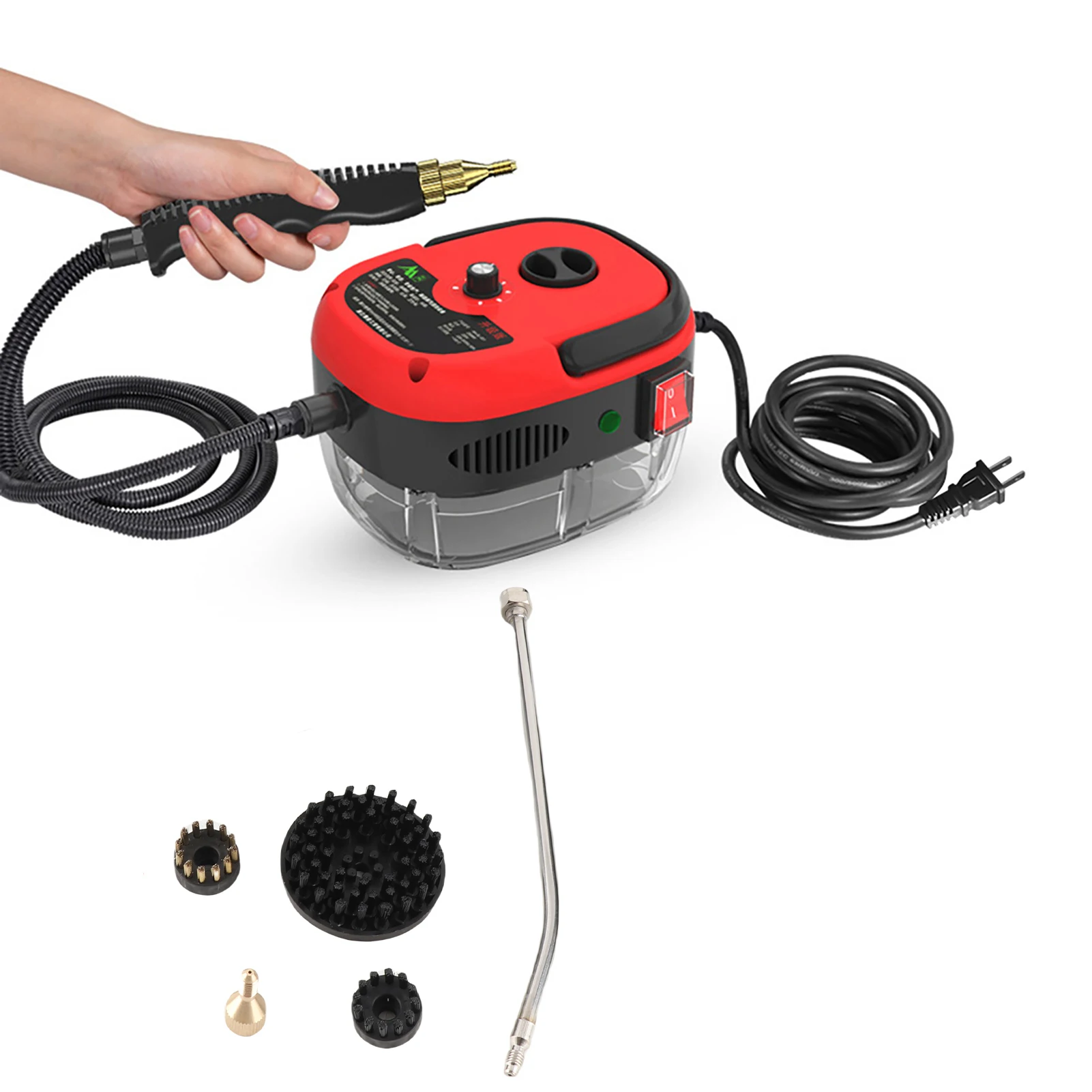 منظف بخار محمول باليد بقدرة 1500 وات، ماكينة تنظيف بالبخار المضغوط بدرجة حرارة عالية مع رؤوس فرشاة لأثاث المطبخ #5