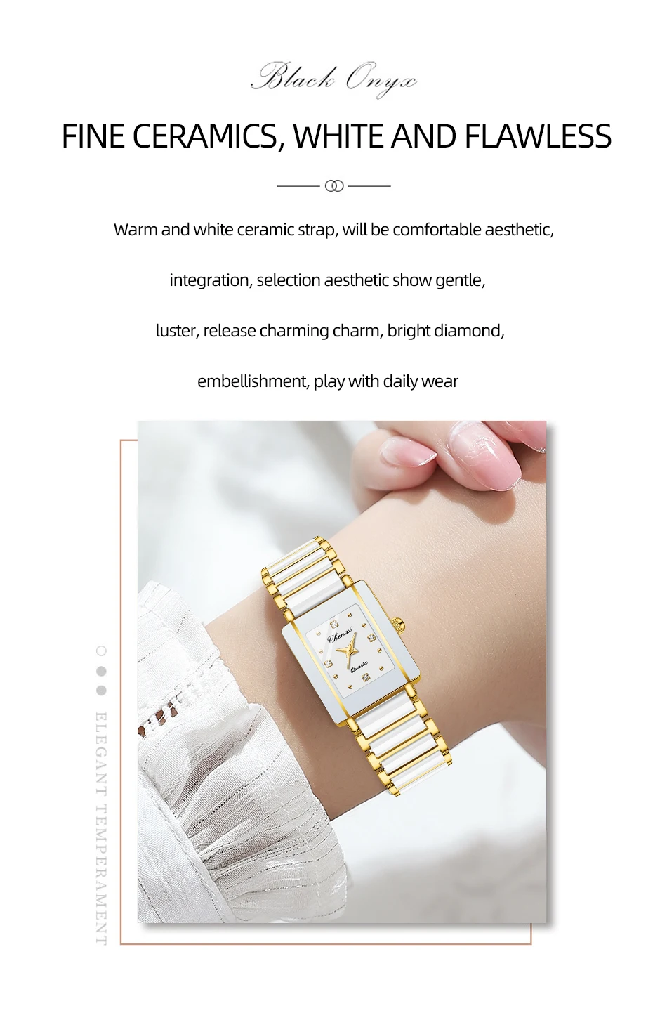 CHENXI 104A Couple's Quartz Watch Gold Black and White Ceramic Luxury Watch Men's and Women's Valentine's Day Gift Watch Reloj