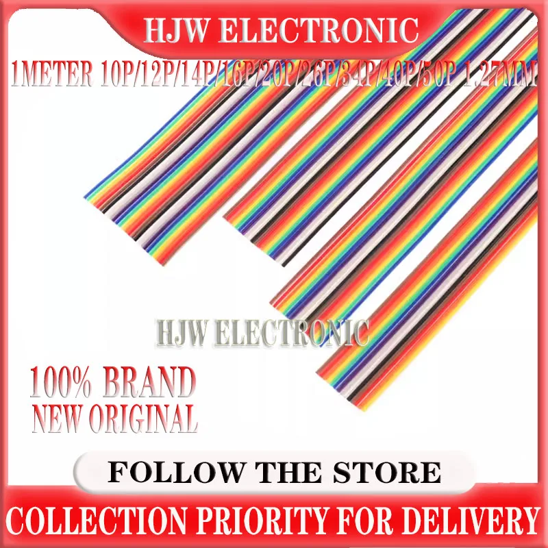 1Meter 10P/12P/14P/16P/20P/26P/34P/40P/50P 1.27mm PITCH Color Flat Ribbon Cable Rainbow DuPont Wire for FC Dupont Connector