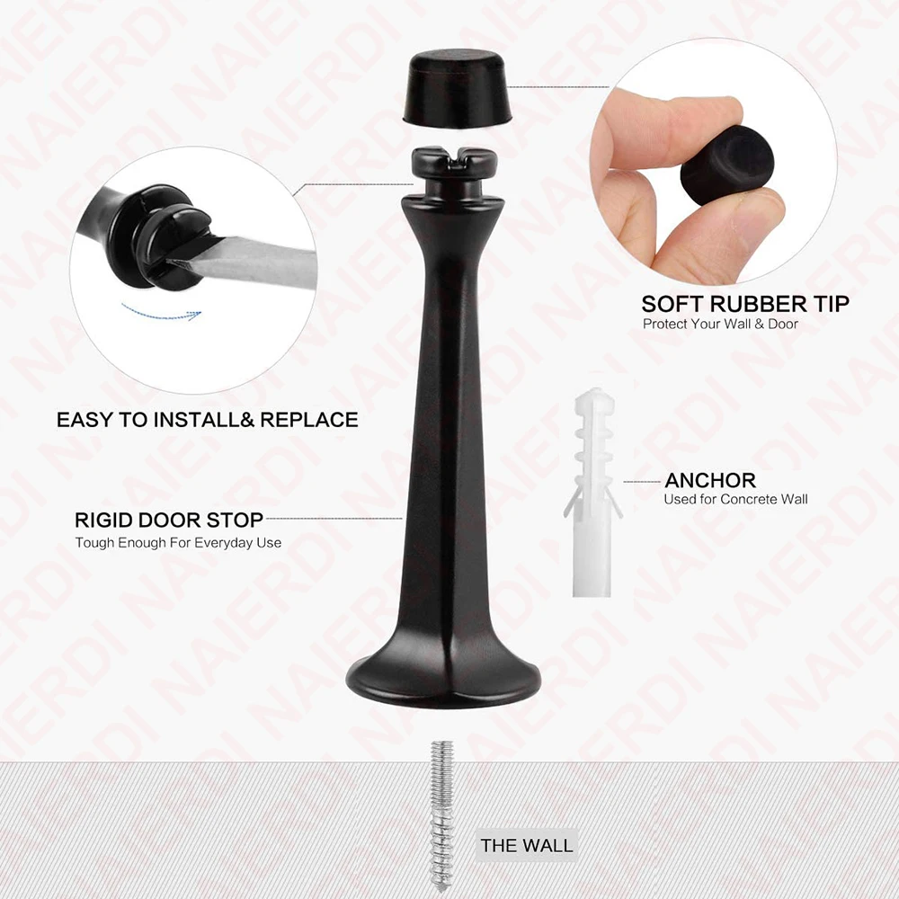 NAIERDI Solid Rigid Door Stop with Soft Rubber Heavy Duty Durable Door Stopper Wall Mounted Zinc Alloy Door Holder Door Hardware