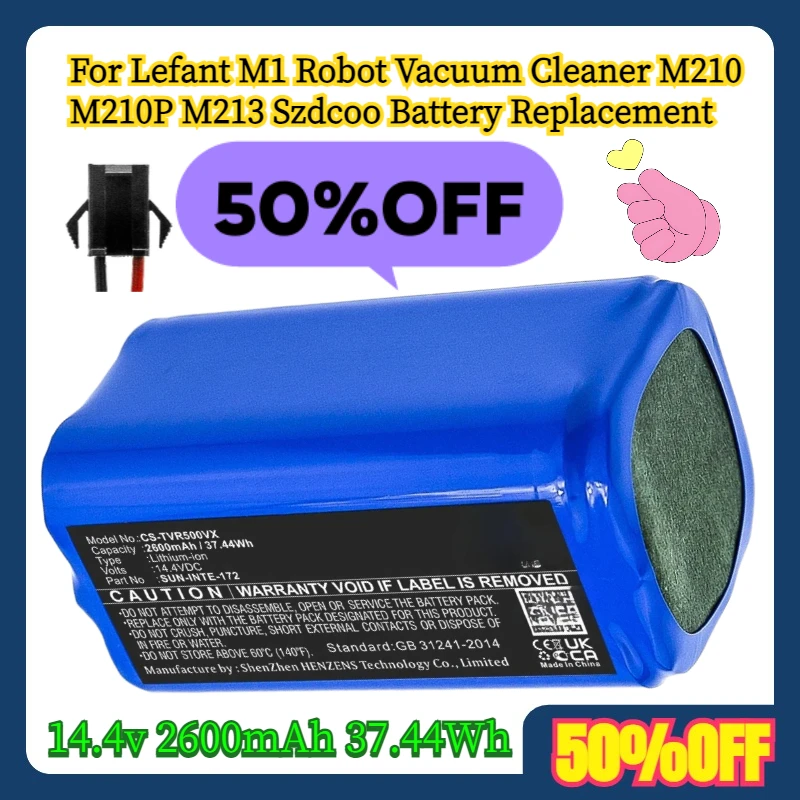 

14.4v 2600mAh 37.44Wh For Lefant M1 Robot Vacuum Cleaner M210 M210P M213 Szdcoo 2600mAh Battery Replacement