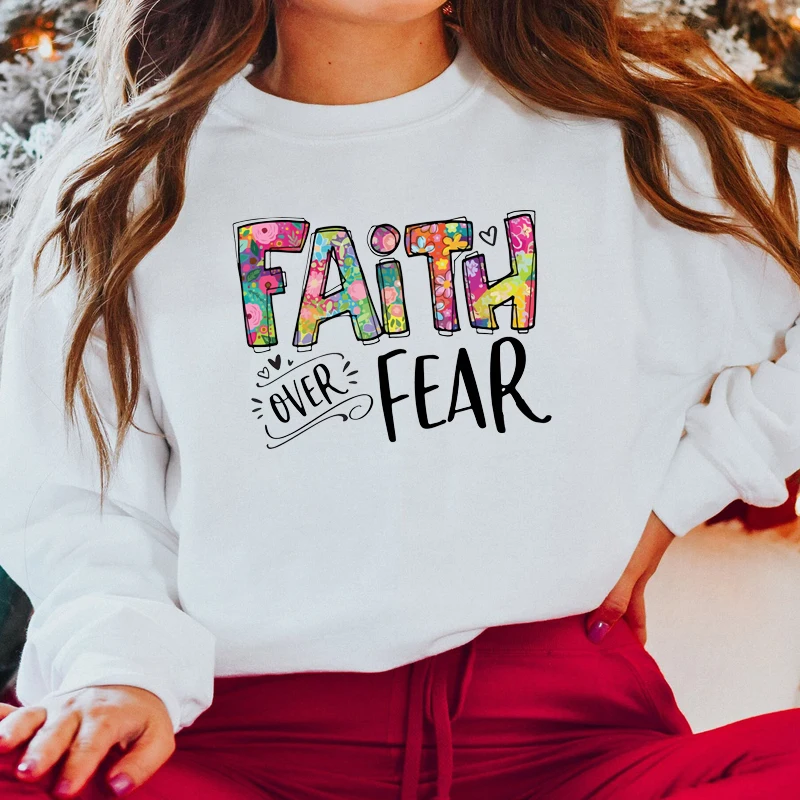 

2000s Grunge Clothes Retro Inspirational Bible Verse Women Sweatshirts O Neck Outfits Jesus Vintage Faith Over Fear Floral Tops